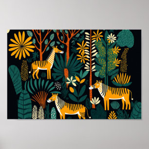 Affiche Danois Scandinave Forêt Sombre Animaux Boho Art
