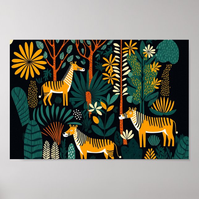 Affiche Danois Scandinave Forêt Sombre Animaux Boho Art (Devant)