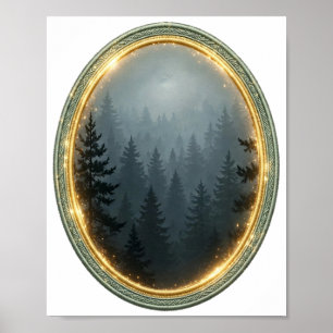 Affiche Dans la brume — Forêt de pins lunaires