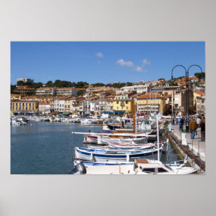 Affiche Dans le port du village de Cassis. pêche et