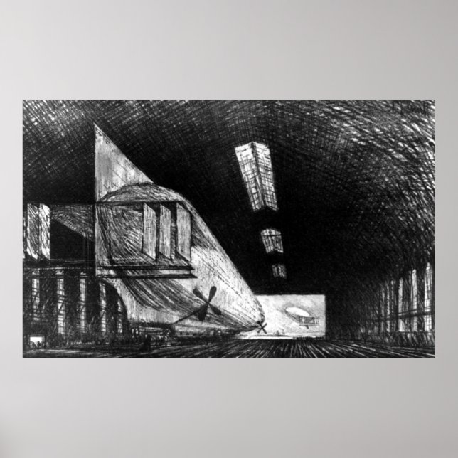 Affiche Dans le Zeppelin Shed, Leipzig - Joseph Pennell (Devant)