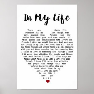 Affiche Dans My Life Wall Art Chanson Lyrique Coeur Imprim