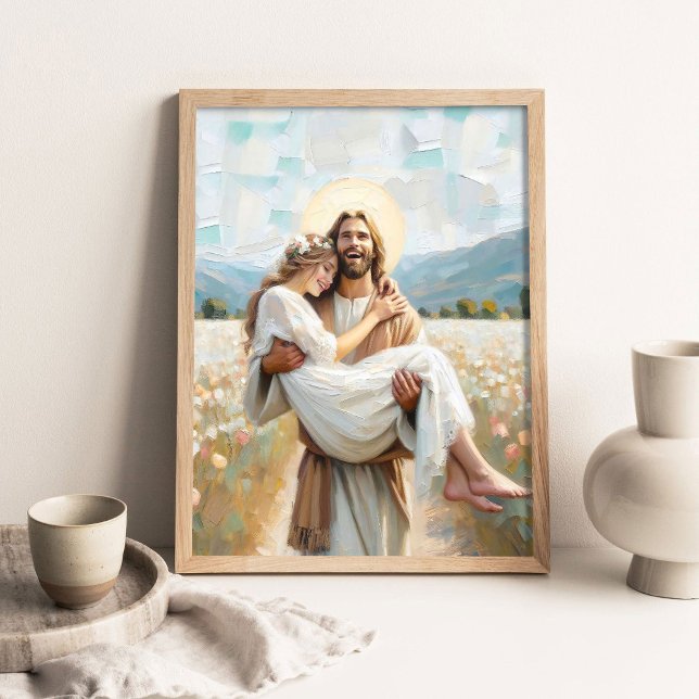 Affiche Dans Ses bras, l'art chrétien, Jésus guérit une fi (Créateur téléchargé)