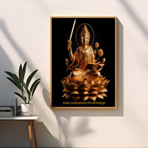 Affiche Dans un cadre serein, un superbe Bouddha doré est