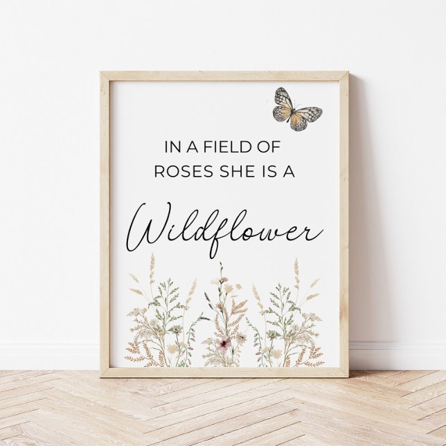 Affiche Dans un champ de roses Boho Wildflower Girl Nurser (In a Field of Roses floral poster, elegant watercolor wildflower nursery decor ideal for baby girl)