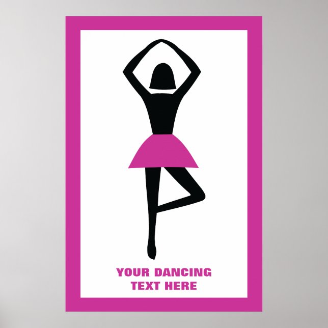Affiche Danse ballerine noir, couleur rose chaud (Devant)