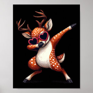 Affiche Danse Dabbing Cerf Cœur Lunettes de soleil