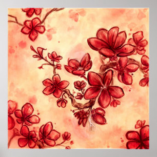 Affiche Danse des fleurs rouges