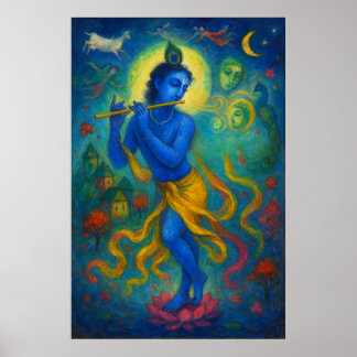 Affiche Danse divine du Seigneur Krishna : Bliss éternels