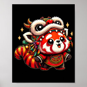 Affiche Danse du dragon Panda rouge du Nouvel An chinois