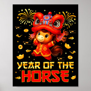Affiche Danse du lion année du cheval Nouvel An lunaire ch