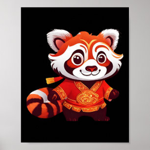 Affiche Danse du lion de Panda rouge drôle pour enfants ch