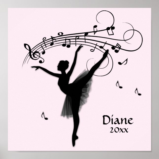 Affiche Danse Extraordinaire Ballerina avec musique rose (Devant)
