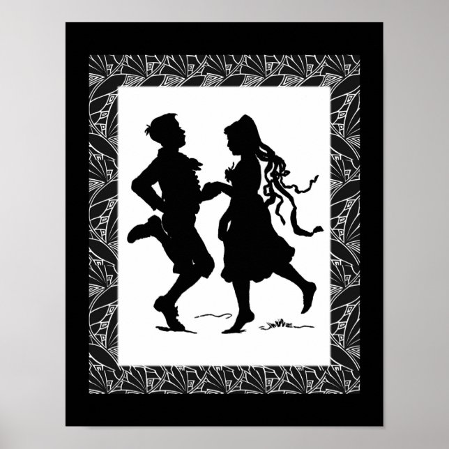 Affiche Danse Fille Et Garçon Silhouette Art (Devant)