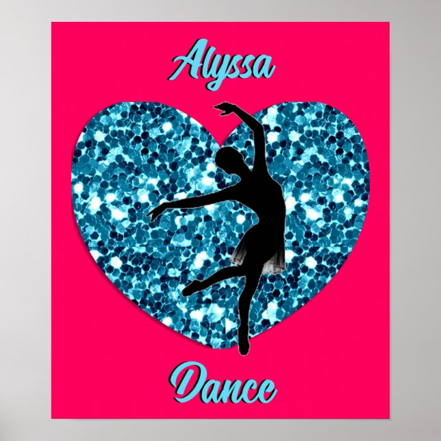 Affiche Danse Hot rose et Turquoise avec/ Nom personnalisé (Devant)