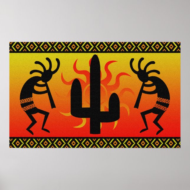Affiche Danse Kokopelli Dans Les Murs Tribal Du Coucher Du (Devant)