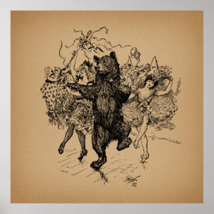 Affiche Danse Ours Cirque Vintage Art