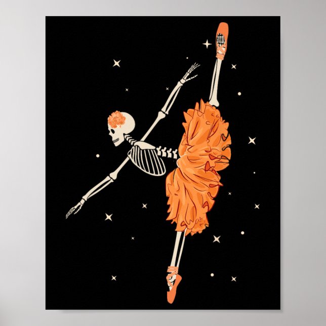 Affiche Danse Skeleton Ballerina Ballet Danse Halloween (Devant)
