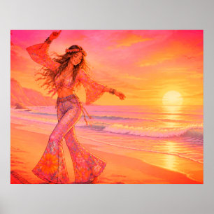 Affiche Danse sur la plage sous le coucher de soleil sur u