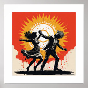 Affiche Danse vintage du coucher de soleil