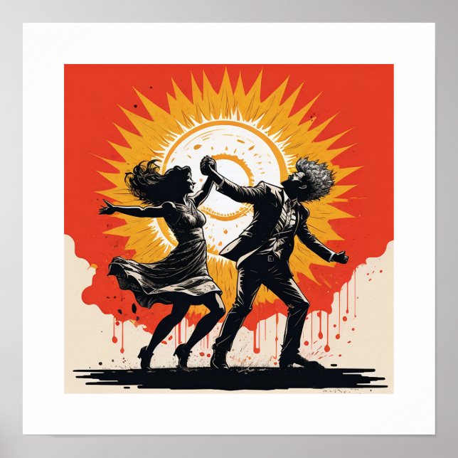 Affiche Danse vintage du coucher de soleil (Devant)