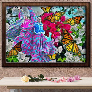 Affiche Danser avec des fleurs et des papillons PV01 Impri