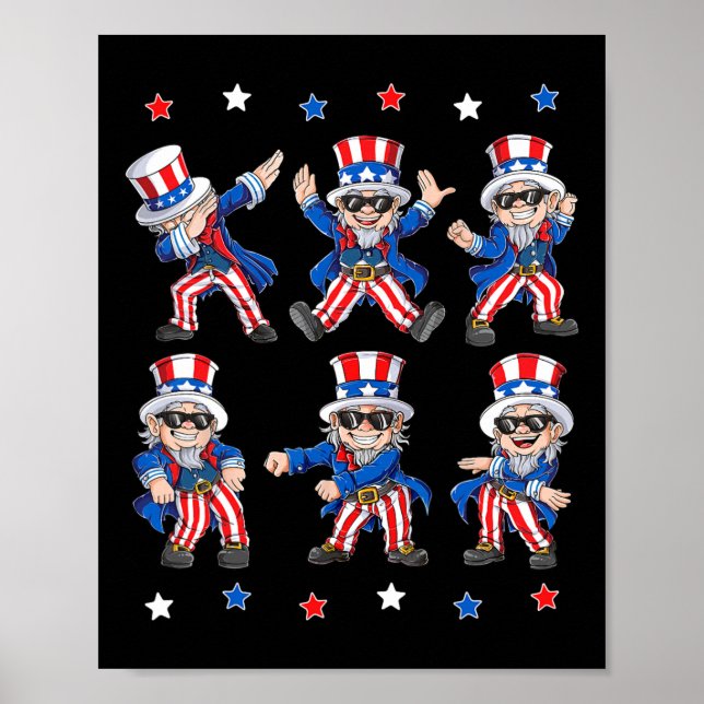 Affiche Danser Dabbing Oncle Sam 4 juillet Garçons Filles  (Devant)