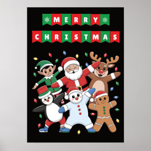 Affiche Danser Père Noël Elf et amis Holiday