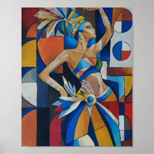 Affiche Danseur africain vibrant cubiste géométrique moder