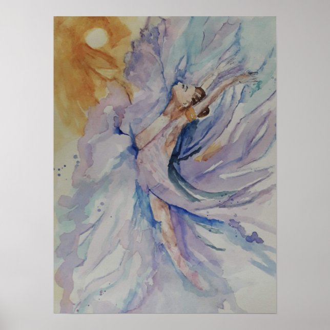 Affiche Danseur de ballerine d'eau et rayons de soleilPost (Devant)