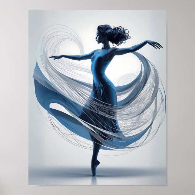 Affiche Danseur de ballet bleu Ethereal Grace en mouvement (Devant)