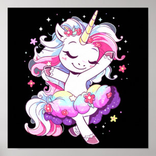 Affiche Danseur de ballet Unicorn Girls Rainbow Ballerin C