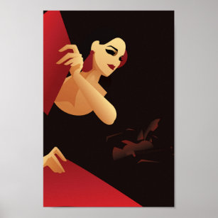 Affiche Danseur de flamenco espagnol avec ventilateur noir