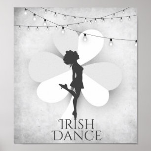 Affiche Danseur irlandais avec Clocher et String Lights Da