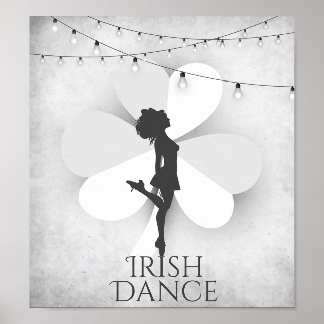 Affiche Danseur irlandais avec Clocher et String Lights Da (Devant)