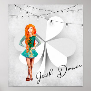 Affiche Danseur irlandais avec Clocher et String Lights Da
