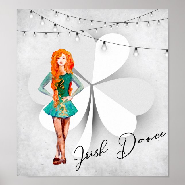 Affiche Danseur irlandais avec Clocher et String Lights Da (Devant)