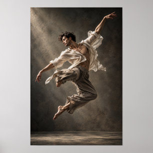 Affiche Danseur Masculin Expressif en Mouvement sur un Mur