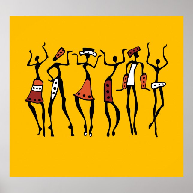 Affiche Danseurs Africains, Silhouette Ethnique Vintage. (Devant)