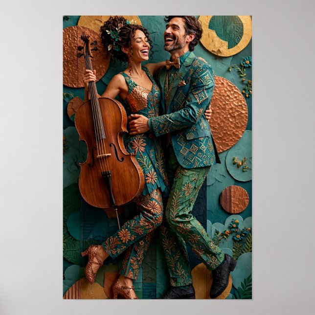 Affiche Danseurs Joyeux Échangés - Cuivre Sarcelle 3D (Devant)