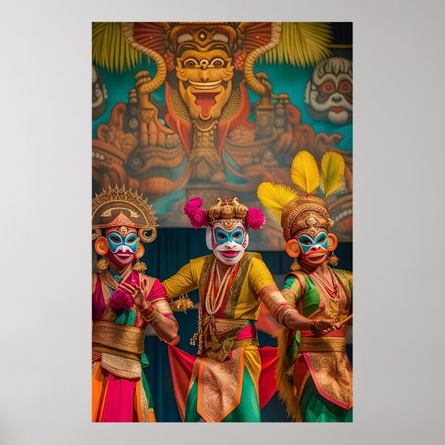 Affiche Danseurs masqués de Bali indonésien  (Devant)