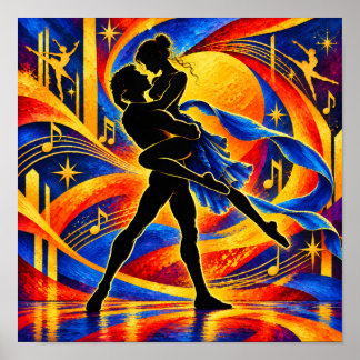 Affiche Danseurs Modernes en Mouvement Silhouette