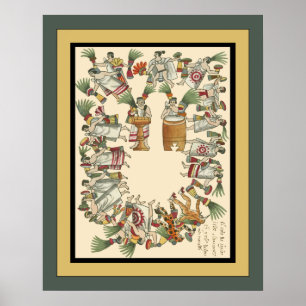 Affiche Danseurs Noble Aztèque ~ Archéologie ~Codex Tovar
