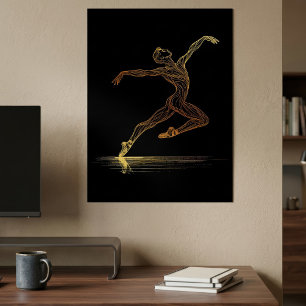 Affiche Danseuse de ballet d'art en ligne dorée Illustrati