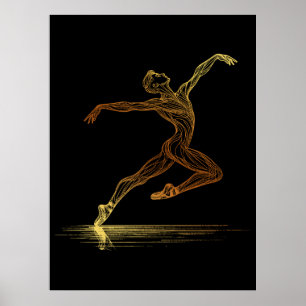 Affiche Danseuse de ballet de ligne d'art doré Illustratio