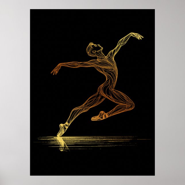 Affiche Danseuse de ballet de ligne d'art doré Illustratio (Devant)