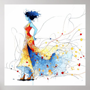 Affiche Danseuse de flamenco à l'aquarelle – Joie en mouve