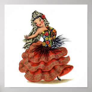 Affiche Danseuse de flamenco espagnole vintage robe tradit