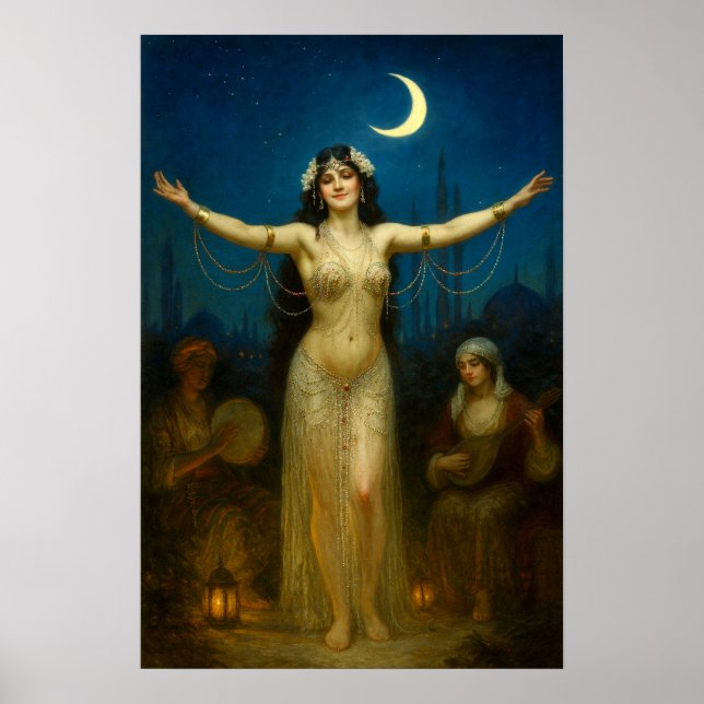 Affiche Danseuse de style orientalisme rétro sous la lune (Devant)