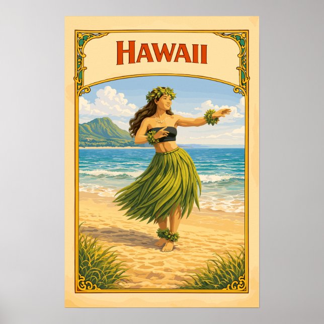 Affiche Danseuse Hula Hawaï Vintage (Devant)